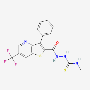 molecular formula C17H13F3N4OS2 B2502467 N-[(methylcarbamothioyl)amino]-3-phenyl-6-(trifluoromethyl)thieno[3,2-b]pyridine-2-carboxamide CAS No. 478048-38-3