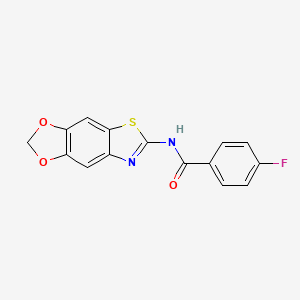 molecular formula C15H9FN2O3S B2502502 N-{4,6-dioxa-10-thia-12-azatricyclo[7.3.0.0^{3,7}]dodeca-1(9),2,7,11-tetraen-11-yl}-4-fluorobenzamide CAS No. 892854-05-6