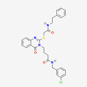 molecular formula C29H29ClN4O3S B2502511 N-[(3-chlorophenyl)methyl]-4-[4-oxo-2-({[(2-phenylethyl)carbamoyl]methyl}sulfanyl)-3,4-dihydroquinazolin-3-yl]butanamide CAS No. 422282-31-3