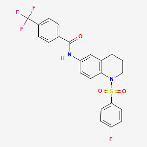 molecular formula C23H18F4N2O3S B2502537 N-[1-(4-fluorobenzenesulfonyl)-1,2,3,4-tetrahydroquinolin-6-yl]-4-(trifluoromethyl)benzamide CAS No. 1005293-83-3