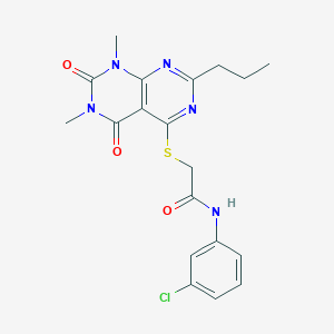 molecular formula C19H20ClN5O3S B2502571 N-(3-chlorophenyl)-2-((6,8-dimethyl-5,7-dioxo-2-propyl-5,6,7,8-tetrahydropyrimido[4,5-d]pyrimidin-4-yl)thio)acetamide CAS No. 852171-08-5