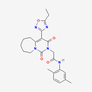 molecular formula C23H27N5O4 B2502579 N-(2,5-dimethylphenyl)-2-[4-(5-ethyl-1,2,4-oxadiazol-3-yl)-1,3-dioxo-1H,2H,3H,5H,6H,7H,8H,9H-pyrimido[1,6-a]azepin-2-yl]acetamide CAS No. 1775444-20-6