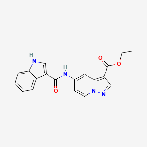 molecular formula C19H16N4O3 B2502599 ethyl 5-(1H-indole-3-carboxamido)pyrazolo[1,5-a]pyridine-3-carboxylate CAS No. 1396864-40-6