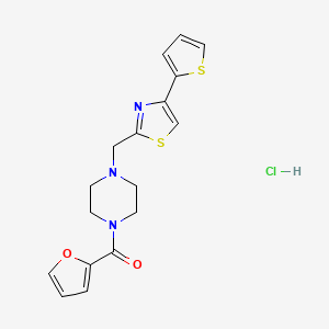 molecular formula C17H18ClN3O2S2 B2502601 Furan-2-yl(4-((4-(thiophen-2-yl)thiazol-2-yl)methyl)piperazin-1-yl)methanone hydrochloride CAS No. 1215783-29-1