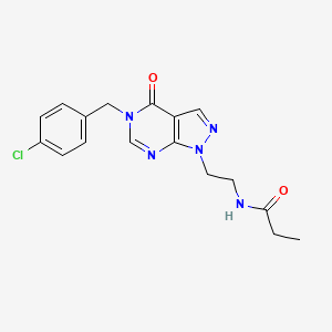 molecular formula C17H18ClN5O2 B2502605 N-(2-(5-(4-chlorobenzyl)-4-oxo-4,5-dihydro-1H-pyrazolo[3,4-d]pyrimidin-1-yl)ethyl)propionamide CAS No. 922108-94-9