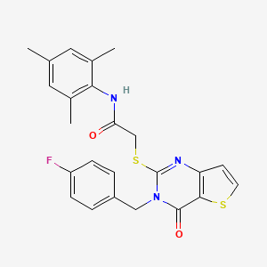 molecular formula C24H22FN3O2S2 B2502624 2-({3-[(4-fluorophenyl)methyl]-4-oxo-3H,4H-thieno[3,2-d]pyrimidin-2-yl}sulfanyl)-N-(2,4,6-trimethylphenyl)acetamide CAS No. 1252916-80-5