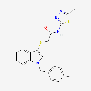 molecular formula C21H20N4OS2 B2502694 N-(5-methyl-1,3,4-thiadiazol-2-yl)-2-({1-[(4-methylphenyl)methyl]-1H-indol-3-yl}sulfanyl)acetamide CAS No. 681276-87-9