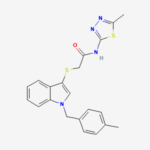 molecular formula C21H20N4OS2 B2502694 2-[1-[(4-methylphenyl)methyl]indol-3-yl]sulfanyl-N-(5-methyl-1,3,4-thiadiazol-2-yl)acetamide CAS No. 681276-87-9