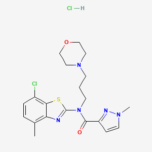 molecular formula C20H25Cl2N5O2S B2502695 N-(7-chloro-4-methyl-1,3-benzothiazol-2-yl)-1-methyl-N-[3-(morpholin-4-yl)propyl]-1H-pyrazole-3-carboxamide hydrochloride CAS No. 1184973-57-6