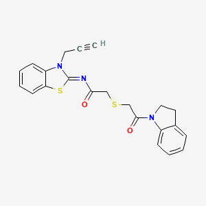 (Z)-2-((2-(indolin-1-yl)-2-oxoethyl)thio)-N-(3-(prop-2-yn-1-yl)benzo[d]thiazol-2(3H)-ylidene)acetamide