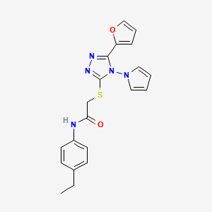 molecular formula C20H19N5O2S B2502746 N-(4-ethylphenyl)-2-{[5-(furan-2-yl)-4-(1H-pyrrol-1-yl)-4H-1,2,4-triazol-3-yl]sulfanyl}acetamide CAS No. 886935-63-3