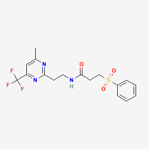 N-(2-(4-methyl-6-(trifluoromethyl)pyrimidin-2-yl)ethyl)-3-(phenylsulfonyl)propanamide