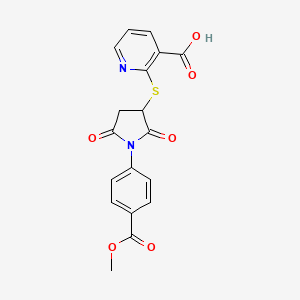 molecular formula C18H14N2O6S B2502794 2-((1-(4-(Methoxycarbonyl)phenyl)-2,5-dioxopyrrolidin-3-yl)thio)nicotinic acid CAS No. 432020-08-1