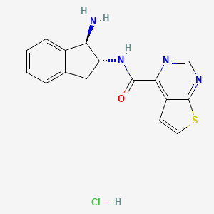 B2502818 N-[(1R,2R)-1-Amino-2,3-dihydro-1H-inden-2-yl]thieno[2,3-d]pyrimidine-4-carboxamide;hydrochloride CAS No. 2418596-09-3