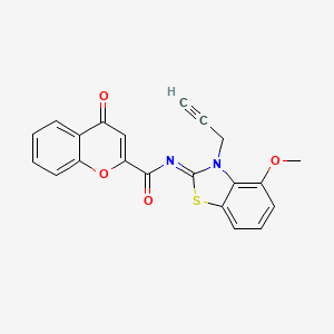 molecular formula C21H14N2O4S B2502825 N-[(2Z)-4-methoxy-3-(prop-2-yn-1-yl)-2,3-dihydro-1,3-benzothiazol-2-ylidene]-4-oxo-4H-chromene-2-carboxamide CAS No. 868377-98-4