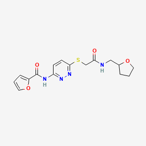 molecular formula C16H18N4O4S B2502957 N-(6-((2-oxo-2-(((tetrahydrofuran-2-yl)methyl)amino)ethyl)thio)pyridazin-3-yl)furan-2-carboxamide CAS No. 1021061-65-3