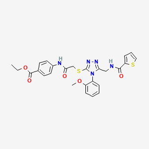 molecular formula C26H25N5O5S2 B2503032 ethyl 4-(2-{[4-(2-methoxyphenyl)-5-{[(thiophen-2-yl)formamido]methyl}-4H-1,2,4-triazol-3-yl]sulfanyl}acetamido)benzoate CAS No. 310449-41-3
