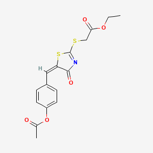 molecular formula C16H15NO5S2 B2503081 ethyl 2-{[(5E)-5-{[4-(acetyloxy)phenyl]methylidene}-4-oxo-4,5-dihydro-1,3-thiazol-2-yl]sulfanyl}acetate CAS No. 1164520-32-4