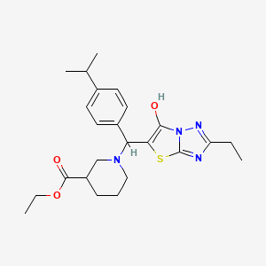 molecular formula C24H32N4O3S B2503134 Ethyl 1-((2-ethyl-6-hydroxythiazolo[3,2-b][1,2,4]triazol-5-yl)(4-isopropylphenyl)methyl)piperidine-3-carboxylate CAS No. 886906-72-5
