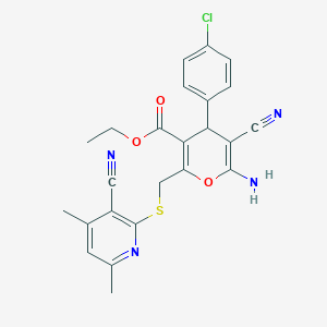 ethyl 6-amino-4-(4-chlorophenyl)-5-cyano-2-{[(3-cyano-4,6-dimethylpyridin-2-yl)sulfanyl]methyl}-4H-pyran-3-carboxylate