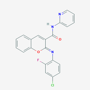molecular formula C21H13ClFN3O2 B2503191 (2Z)-2-[(4-chloro-2-fluorophenyl)imino]-N-(pyridin-2-yl)-2H-chromene-3-carboxamide CAS No. 1327194-12-6