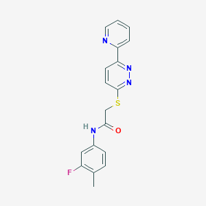 molecular formula C18H15FN4OS B2503197 N-(3-FLUORO-4-METHYLPHENYL)-2-{[6-(PYRIDIN-2-YL)PYRIDAZIN-3-YL]SULFANYL}ACETAMIDE CAS No. 892439-85-9