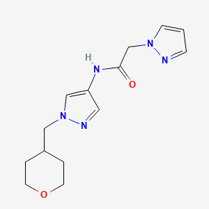 molecular formula C14H19N5O2 B2503214 N-{1-[(oxan-4-yl)methyl]-1H-pyrazol-4-yl}-2-(1H-pyrazol-1-yl)acetamide CAS No. 1705312-87-3