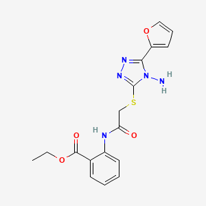 molecular formula C17H17N5O4S B2503312 ethyl 2-(2-{[4-amino-5-(furan-2-yl)-4H-1,2,4-triazol-3-yl]sulfanyl}acetamido)benzoate CAS No. 905765-25-5