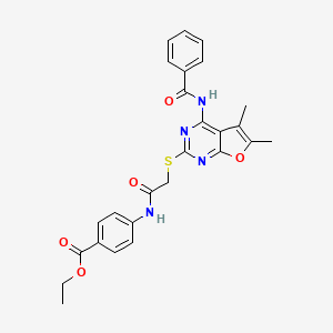 molecular formula C26H24N4O5S B2503327 ethyl 4-(2-((4-benzamido-5,6-dimethylfuro[2,3-d]pyrimidin-2-yl)thio)acetamido)benzoate CAS No. 612522-57-3
