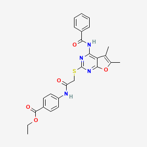 molecular formula C26H24N4O5S B2503327 Ethyl 4-[[2-(4-benzamido-5,6-dimethylfuro[2,3-d]pyrimidin-2-yl)sulfanylacetyl]amino]benzoate CAS No. 612522-57-3