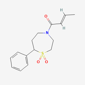 molecular formula C15H19NO3S B2503333 (E)-1-(1,1-dioxido-7-phenyl-1,4-thiazepan-4-yl)but-2-en-1-one CAS No. 2034997-64-1