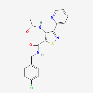 molecular formula C18H15ClN4O2S B2503354 4-(acetylamino)-N-(4-chlorobenzyl)-3-pyridin-2-ylisothiazole-5-carboxamide CAS No. 1251674-81-3