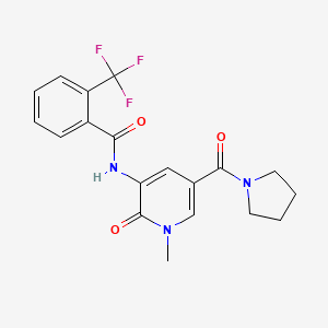 molecular formula C19H18F3N3O3 B2503374 N-(1-methyl-2-oxo-5-(pyrrolidine-1-carbonyl)-1,2-dihydropyridin-3-yl)-2-(trifluoromethyl)benzamide CAS No. 1207009-14-0