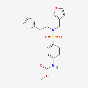 molecular formula C19H20N2O5S2 B2503381 methyl (4-(N-(furan-3-ylmethyl)-N-(2-(thiophen-2-yl)ethyl)sulfamoyl)phenyl)carbamate CAS No. 1797967-66-8
