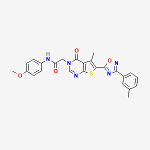 molecular formula C25H21N5O4S B2503392 N-(4-methoxyphenyl)-2-{5-methyl-6-[3-(3-methylphenyl)-1,2,4-oxadiazol-5-yl]-4-oxo-3H,4H-thieno[2,3-d]pyrimidin-3-yl}acetamide CAS No. 1242959-43-8