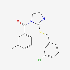 molecular formula C18H17ClN2OS B2503401 (2-((3-chlorobenzyl)thio)-4,5-dihydro-1H-imidazol-1-yl)(m-tolyl)methanone CAS No. 851808-03-2