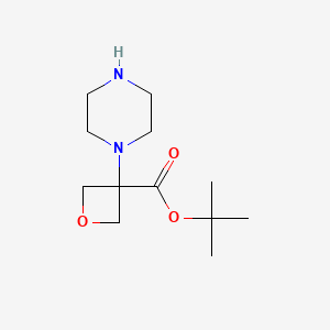 molecular formula C12H22N2O3 B2503404 Tert-butyl 3-piperazin-1-yloxetane-3-carboxylate CAS No. 2248313-89-3