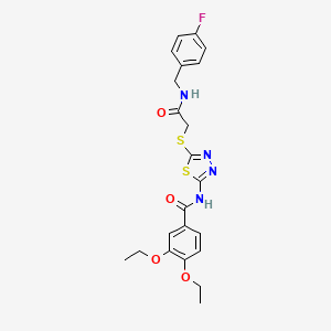 molecular formula C22H23FN4O4S2 B2503417 3,4-diethoxy-N-(5-((2-((4-fluorobenzyl)amino)-2-oxoethyl)thio)-1,3,4-thiadiazol-2-yl)benzamide CAS No. 896033-14-0