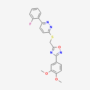 molecular formula C21H17FN4O3S B2503418 3-(3,4-Dimethoxyphenyl)-5-(((6-(2-fluorophenyl)pyridazin-3-yl)thio)methyl)-1,2,4-oxadiazole CAS No. 1111416-58-0