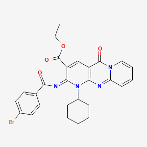 molecular formula C27H25BrN4O4 B2503424 ethyl 6-(4-bromobenzoyl)imino-7-cyclohexyl-2-oxo-1,7,9-triazatricyclo[8.4.0.03,8]tetradeca-3(8),4,9,11,13-pentaene-5-carboxylate CAS No. 534579-22-1