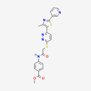 molecular formula C23H19N5O3S2 B2503439 Methyl 4-(2-((6-(4-methyl-2-(pyridin-3-yl)thiazol-5-yl)pyridazin-3-yl)thio)acetamido)benzoate CAS No. 954662-98-7