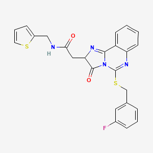 molecular formula C24H19FN4O2S2 B2503523 2-(5-{[(3-fluorophenyl)methyl]sulfanyl}-3-oxo-2H,3H-imidazo[1,2-c]quinazolin-2-yl)-N-[(thiophen-2-yl)methyl]acetamide CAS No. 959518-87-7