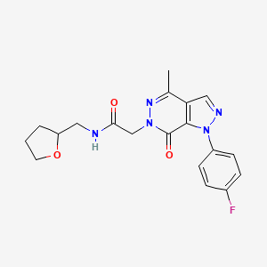 molecular formula C19H20FN5O3 B2503574 2-[1-(4-fluorophenyl)-4-methyl-7-oxo-1H,6H,7H-pyrazolo[3,4-d]pyridazin-6-yl]-N-[(oxolan-2-yl)methyl]acetamide CAS No. 946253-35-6