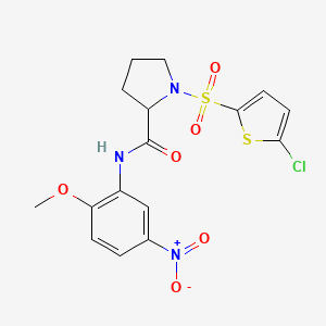 molecular formula C16H16ClN3O6S2 B2503635 1-((5-chlorothiophen-2-yl)sulfonyl)-N-(2-methoxy-5-nitrophenyl)pyrrolidine-2-carboxamide CAS No. 1105547-90-7