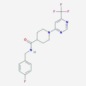 molecular formula C18H18F4N4O B2503642 N-[(4-fluorophenyl)methyl]-1-[6-(trifluoromethyl)pyrimidin-4-yl]piperidine-4-carboxamide CAS No. 1775558-12-7