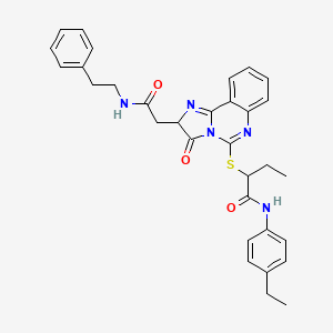 molecular formula C32H33N5O3S B2503653 N-(4-ethylphenyl)-2-((3-oxo-2-(2-oxo-2-(phenethylamino)ethyl)-2,3-dihydroimidazo[1,2-c]quinazolin-5-yl)thio)butanamide CAS No. 1173785-21-1