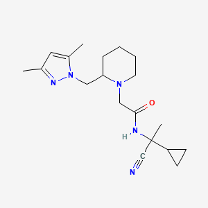 molecular formula C19H29N5O B2503663 N-(1-cyano-1-cyclopropylethyl)-2-{2-[(3,5-dimethyl-1H-pyrazol-1-yl)methyl]piperidin-1-yl}acetamide CAS No. 1333881-00-7