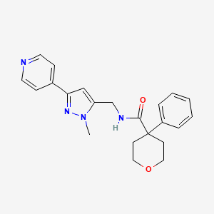 molecular formula C22H24N4O2 B2503674 N-[(2-Methyl-5-pyridin-4-ylpyrazol-3-yl)methyl]-4-phenyloxane-4-carboxamide CAS No. 2310012-86-1