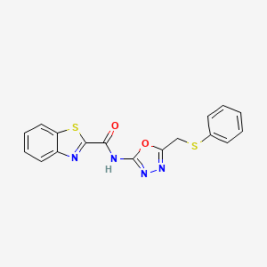 molecular formula C17H12N4O2S2 B2503760 N-(5-((phenylthio)methyl)-1,3,4-oxadiazol-2-yl)benzo[d]thiazole-2-carboxamide CAS No. 923393-32-2