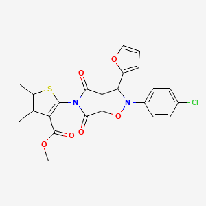 molecular formula C23H19ClN2O6S B2503808 methyl 2-(2-(4-chlorophenyl)-3-(furan-2-yl)-4,6-dioxotetrahydro-2H-pyrrolo[3,4-d]isoxazol-5(3H)-yl)-4,5-dimethylthiophene-3-carboxylate CAS No. 1212075-21-2
